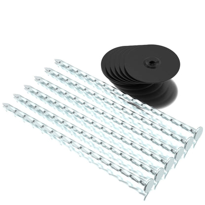 EISENSP 200 Pack Landscape Stakes with Gasket Caps - 6.3 Inch Heavy-Duty Galvanized Steel Garden Spikes are Used to Fixing Weed Barrier, Artificial Lawn, Patio Rug, Etc