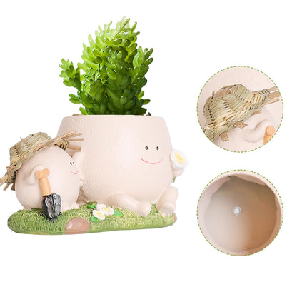 QIAOLY Cute Swing Resin Planter Pot with Drainage Cute Flower Pots for Succulents Plants Live Indoor Outdoor Planters for Houseplants Gift Large