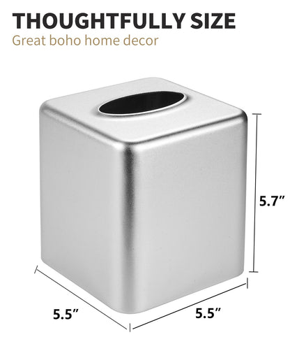Livelab Tissue Box Cover, Square Metal Tissue Box Holder Modern Decor Facial Napkin Holder Tissue Box Dispenser for Bathroom Vanity Countertop, Living Room, Bedroom, Office - Silver