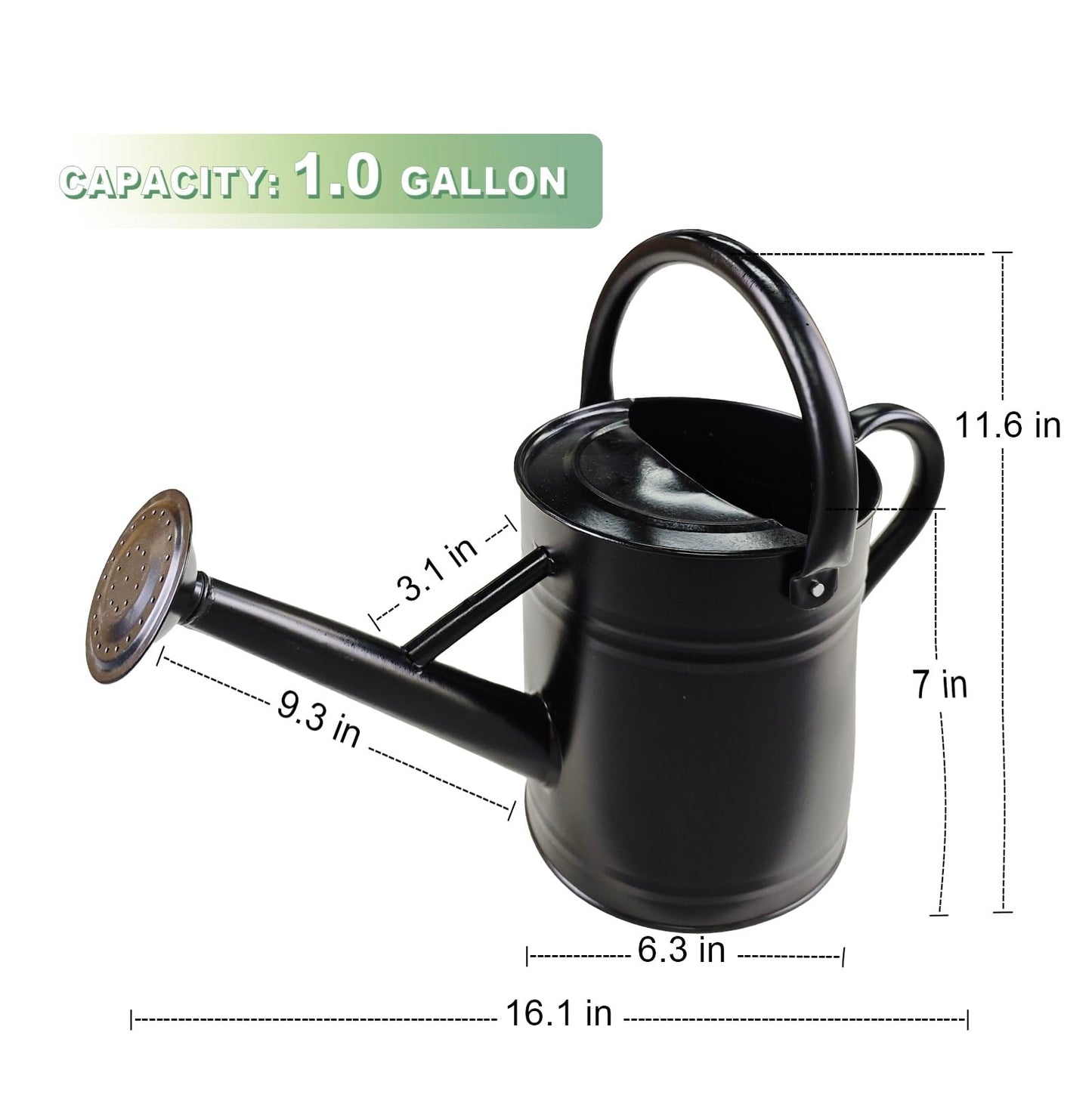 Watering Can for Outdoor&Indoor Plants，1 Gallon Metal Watering Can with with Removable Spout，Galvanized Steel Garden Flower Water Can Plant Watering Pot with 2 Handles，Black