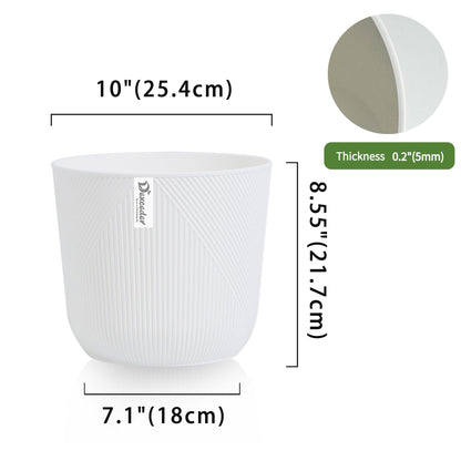 Dexceder 10x9 Striped Table Flower Plant Pot with Drainage Hole & Removable Plug (2 Pack, White)