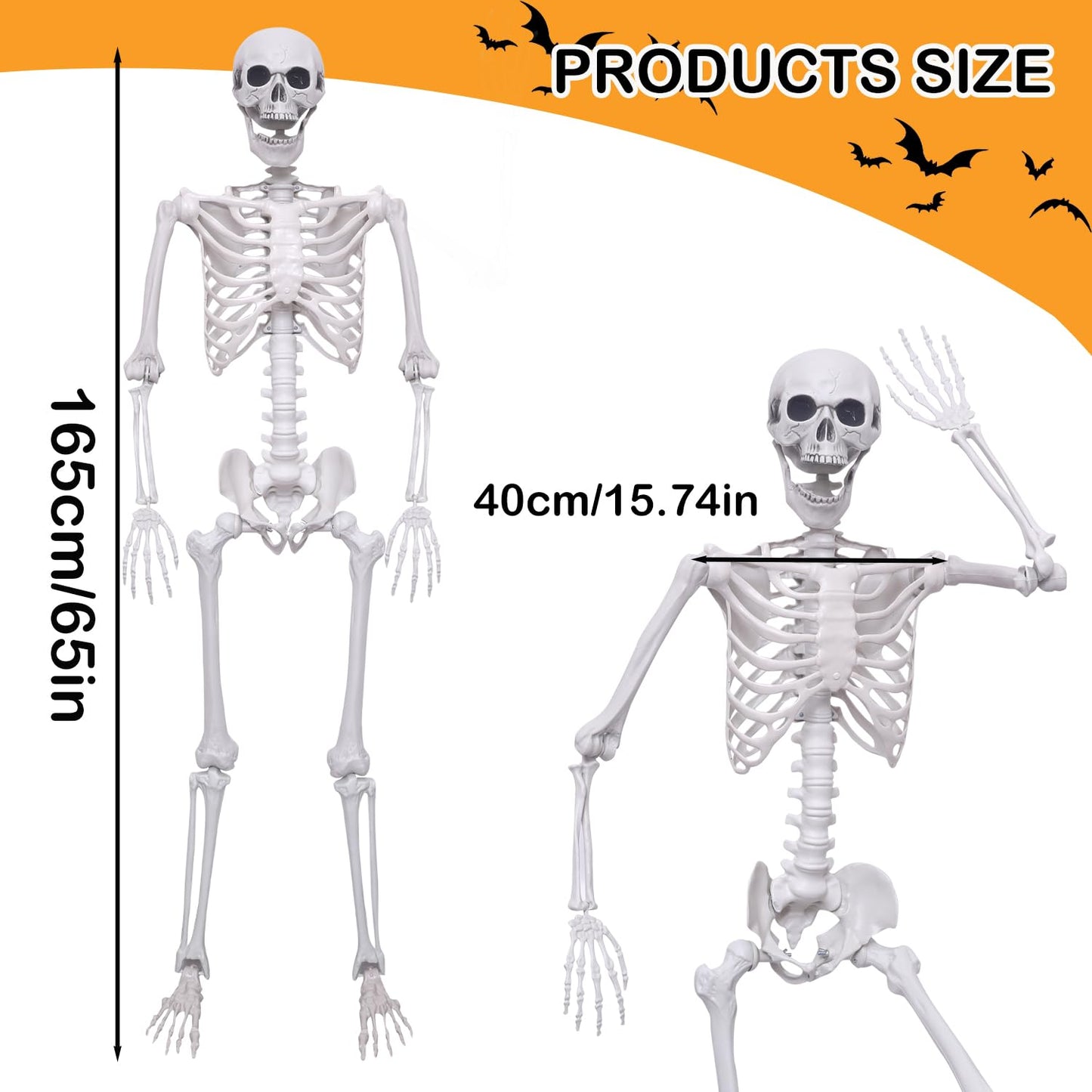 Hibsotco 2Pack 5.4Ft Life Size Skeletons Posable Skeletons Full Size Plastic Human Skeleton with Movable Joint for Halloween Outdoor Indoor Decorations