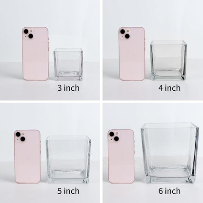 Comrzor 1 Pack Square Glass Vase 4" x 4" x 4", Clear Flower Vase for Centerpieces, Candle Holder for Wedding Party Events, Home Décor