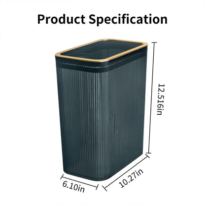 Transparent Trash Can, Bathroom Trash Cans with Lids, 2.6 Gallon Garbage Can for Bedroom, Office, Plastic Slim Waste Basket with Press Top Lid, 10L Clear Trash Bin for Home, Kitchen (Blue)