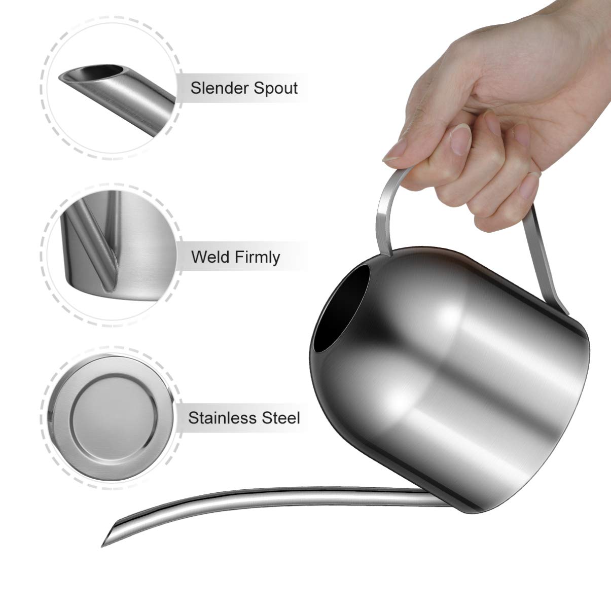 YARNOW 1000ml Stainless Steel Watering can with Long Spout for Indoor Plants, Succulents, and Garden Use (Silver)