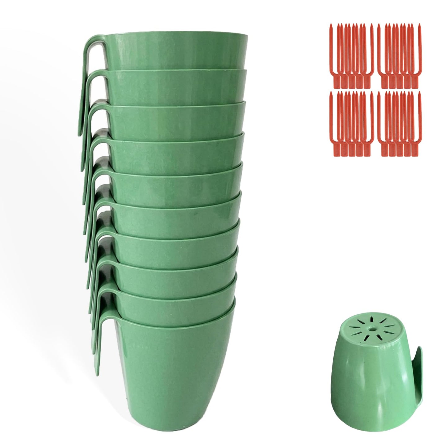 Strawberry Rooting Cup Kit with 20 Forks, Strawberry Propagation Cups, Space-Saving Hanging Design, Plastic Planter for Garden, Greenhouse, and Balcony (Large,green10pc)