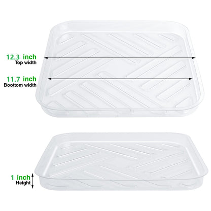 Idyllize 5 Pack 12 Inch of Plastic Plant Saucer, Square Clear Drip Trays for Indoors & Outdoor Plants, Durable Thick Saucer for Flower Pot (12")