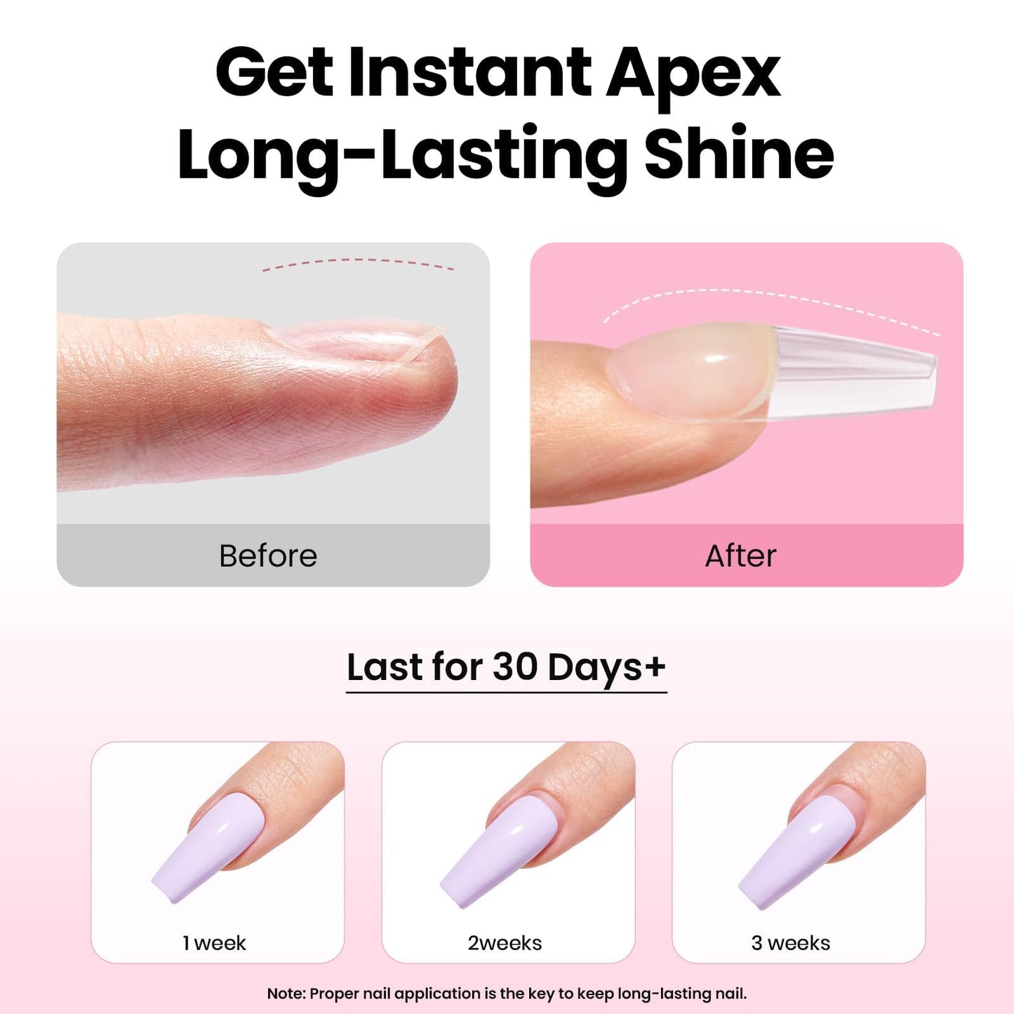 Beetles Tipex Instant Apex Nail Tips Kit, Coffin Long 224Pcs 16 Sizes Pre-Building & Pre-Etched Thicker Acrylic Nails False Nail Extension with Tipex Nail Glue Mini Nail Lamp