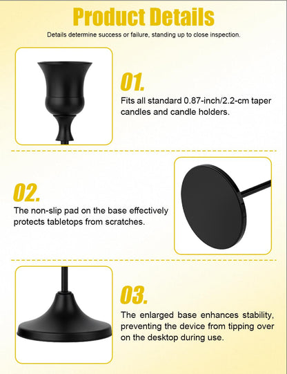 Set of 3 Black Tapered Candle Holder,Candlestick Tall Metal Candlestick Holders for Table Centerpiece Home Decor for Wedding Fireplace Mantel Housewarming Gift Fits 3/4 Inch Thick Candles