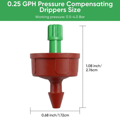 0.25 GPH Pressure Compensating Drippers for Garden System: Self-Cleaning Constant Flow Drippers for 1/4 Inch Drip Irrigation Tubing - Drip Irrigation Emitters for Drip Irrigation System Users (60pcs)