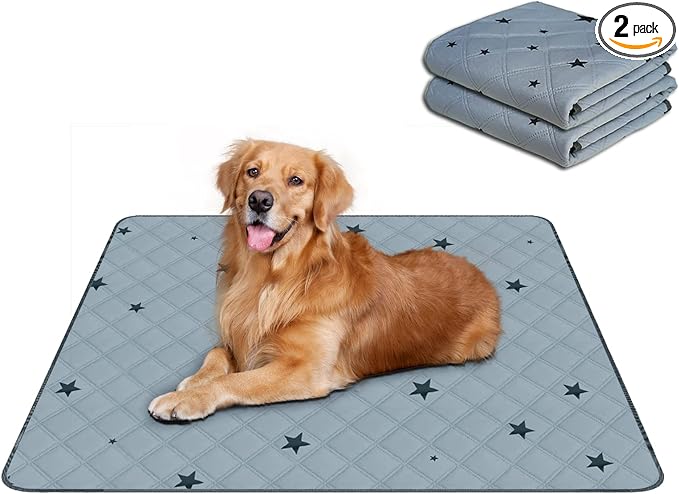 RIOUSSI Washable Pee Pads for Dogs, Reusable, Absorbent, Leakproof, Non Slip Pet Puppy Pads for Potty Training. Gray Stars, 31x36 Inch(2pack)