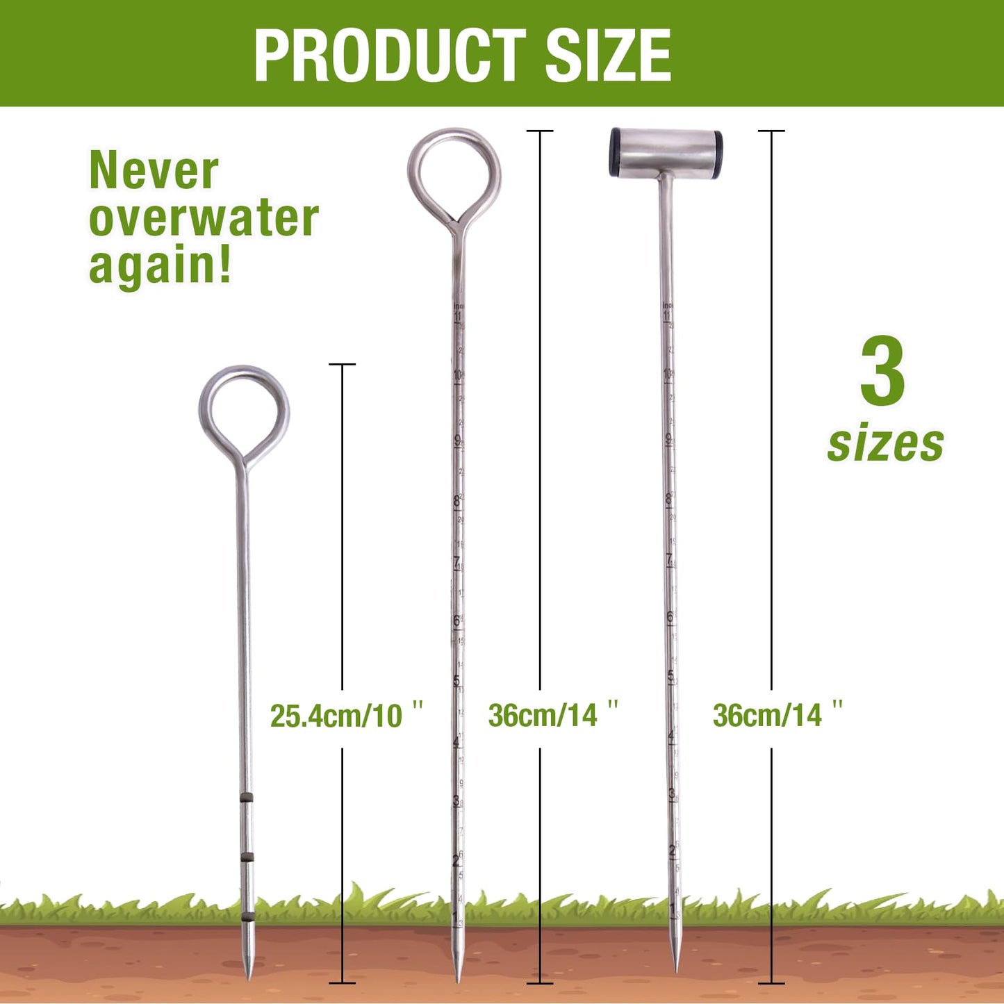 Soil Probe 10 Inches Moisture Meter for Plants, Soil Moisture Sampler with Dual Scale Markings, House Plant Water Monitor No Batteries Required