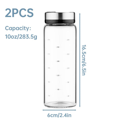 NiHome 2-Pack Spice Shakers with Adjustable Stainless-Steel Lids for Parmesan Cheese, Chili Flakes, Herbs, Salt, Pepper, 10oz Borosilicate Glass Seasoning Dispensers, Easy Refill and Dishwasher Safe