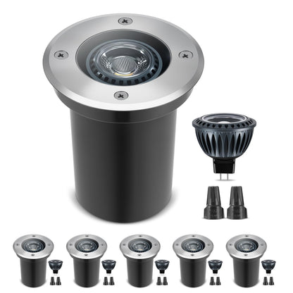 Gardencoin Low Voltage Landscape LED Well Lights, 12V in Ground Lights Outdoor IP67 Waterproof, 5" Tall Wired Landscape Up Lighting, Included Replaceable 5W 2700K MR16 Bulb Dimmable, 6 Pack