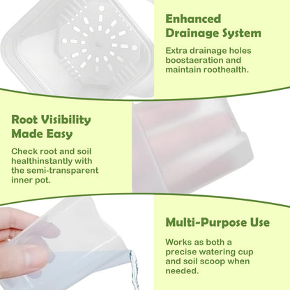 Shgxjjnb 16 Pack 2.5" Clear Self Watering Pots for Indoor Plants, Mini Clear Plastic Planters, with 16 Plant Label and Water Level and Drainage Holes for Seedlings, Cuttings, Succulents (Large)