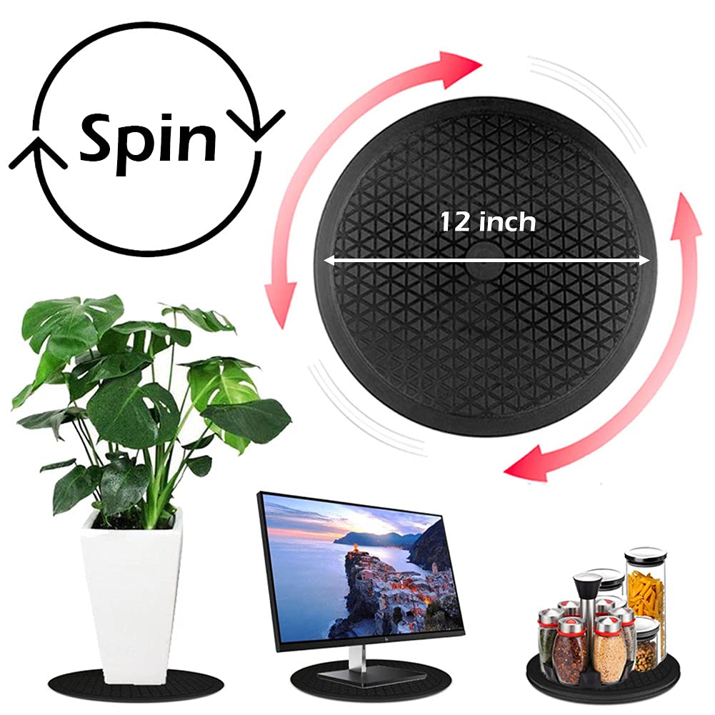 VOLCANOES CLUB Lazy Susan Turntable Organizer - 12 Inch Heavy Duty Rotating Swivel Stand with Steel Ball Bearings for Spice Cabinets, Flat Panel Monitor, TV, Painting, Display, Potted Plants (Black)