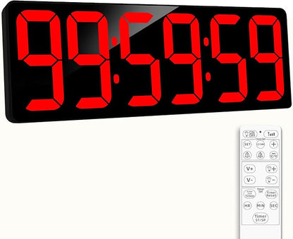 17.2" Large Digital Timer Wall Clock with Remote Control, Count Down Up Digital Timer, Auto DST LED Big Digital Clock for Bedroom Kitchen Living Room Office Gym Home Decor, Red