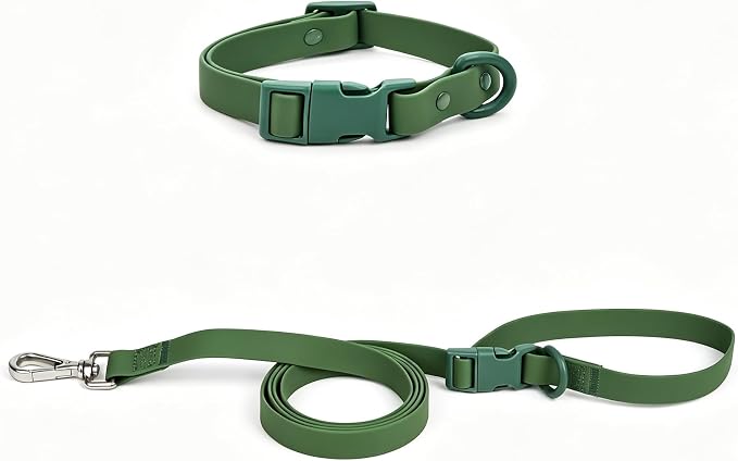 Ovale Waterproof PVC Dog Collar&Leash Set,Leash with Buckle.(S, Army Green) | Durable PVC Material Easy to Clean, Multi Ways to Wear Hand/Waist/Shoulder