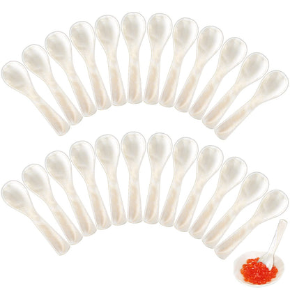 Caviar Spoons Mother of Pearl Mop Spoons with Hand Craft W Round Handle for Caviar, Egg, Ice Cream, Salt, Coffee Serving, Restaurant Serving Set(24 Pieces,3.55 Inch)