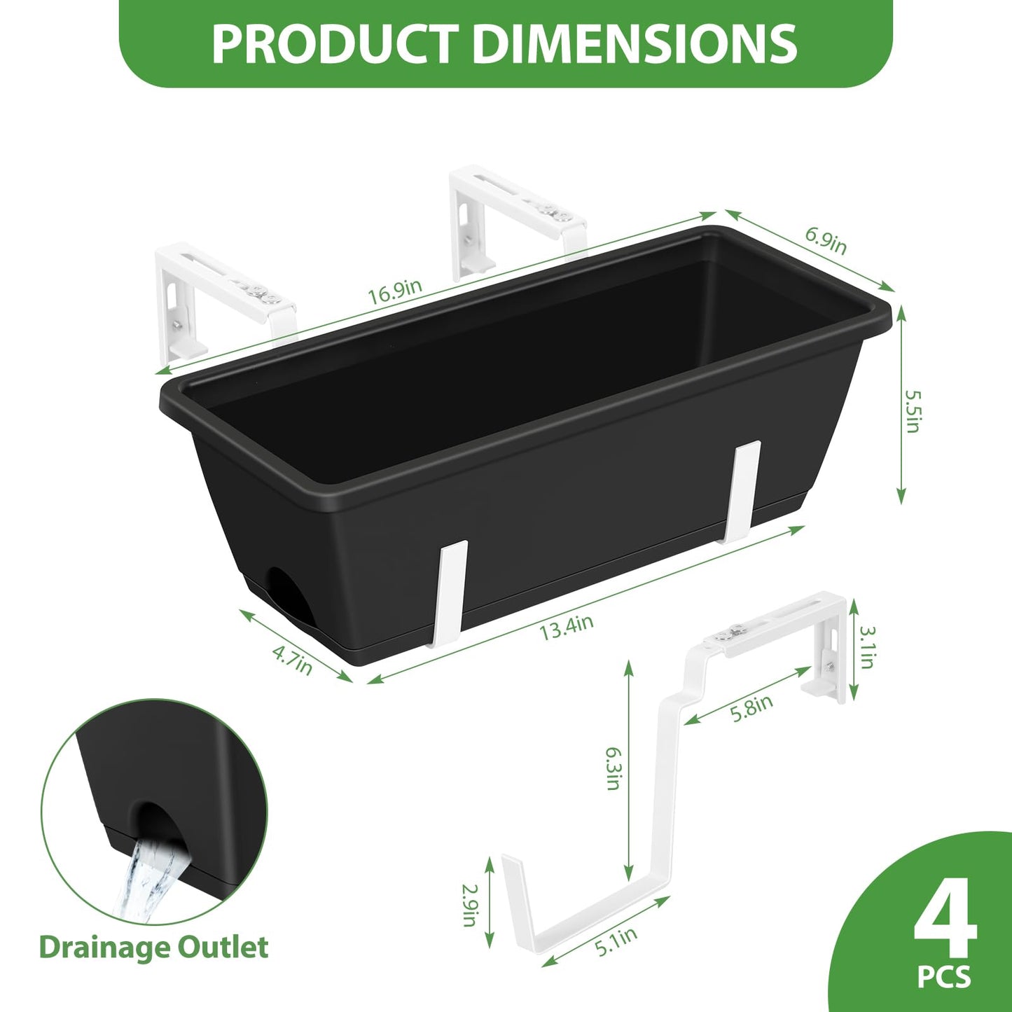OYEAL Raised Garden Bed 32" Tall Elevated Planter Boxes with Trellis & Railing Planter Box Outdoor 4 Pack Hanging Balcony Planters