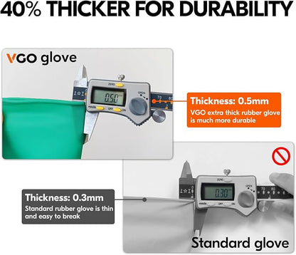 Vgo... 2-Pairs Reusable Household Gloves, Rubber Dishwashing gloves, Extra Thickness, Long Sleeves, Kitchen Cleaning, Working, Painting, Gardening, Pet Care (Size S, Green, HH4601)