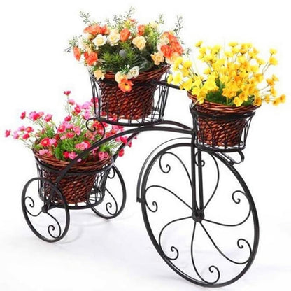Wrought Iron Bicycle Home Garden Decor Iron Plant Stand,Plant Flower Pot Stand Flower Stand, 3 Tiered Small Bicycle Display Rack Stand Holds for Garden Patio Brown