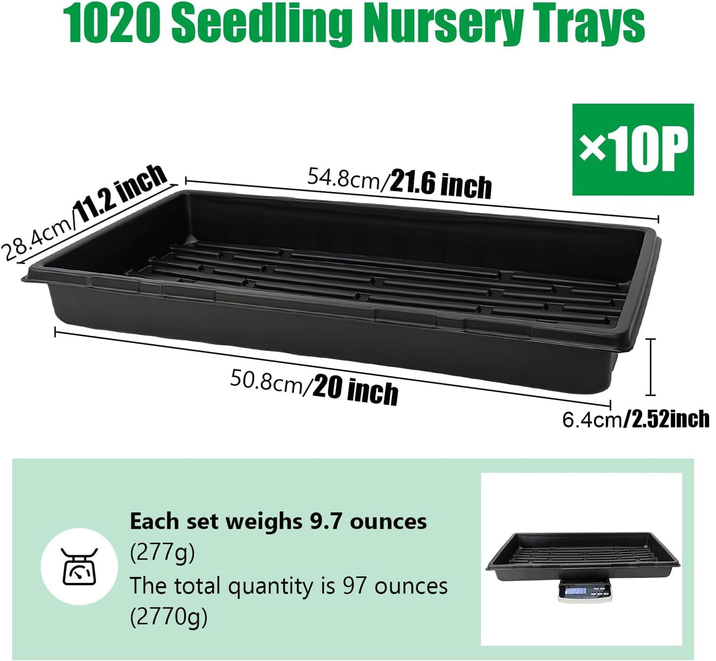 RooTrimmer 10 Pack 1020 Trays and 80 Pack Reusable 4-Cell Seed Starter Tray for Seedlings