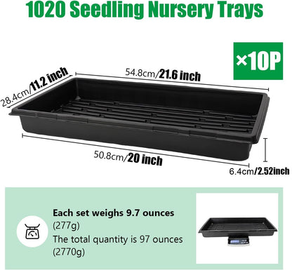 RooTrimmer 10 Pack 1020 Trays and 80 Pack Reusable 4-Cell Seed Starter Tray for Seedlings