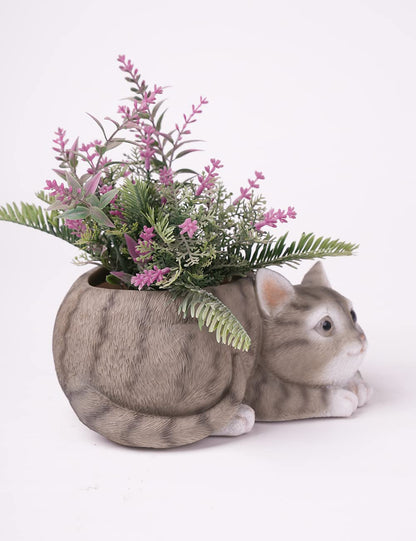 HAUCOZE Cat Statue Planter Succulent Pot Modern Animal Sculpture Home Decor Gift for Bookshelf Garden 7.9 Inch