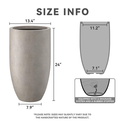 Kante 24 Inch Tall Round Concrete Planter, Large Indoor Outdoor Plant Pots with Drainage Hole and Rubber Plug, Modern Decorative Garden Pots for Home Patio Porch, Weathered Concrete