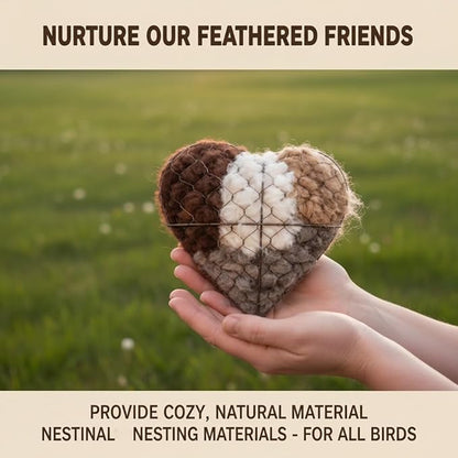 Handmade Fiber Bird Nesting Heart, Refillable Birds Haven 1 Heart Shape Hummingbird Nesting and 2 Bags of Nest Materials, Winter Fowl Gifts Animal Hummingbirds Lovers Home Garden Yard(2Set)