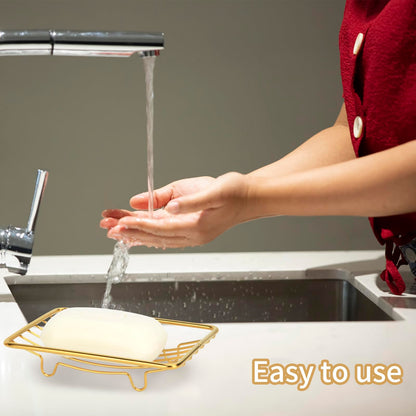 Snailhouse Soap Dishes, 2 Pack Self Draining Rustproof Stainless Steel Shower Bar Soap Dish Holder Tray Caddy Rack for Bathroom & Kitchen, Gold