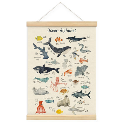MOFUYU Ocean Nursery Decor,Ocean Alphabet Poster for Classroom Wall,ABC Posters Hanger Frame for Kidsroom,Nursery,Classroom,Kindergarten 12x16 Inch