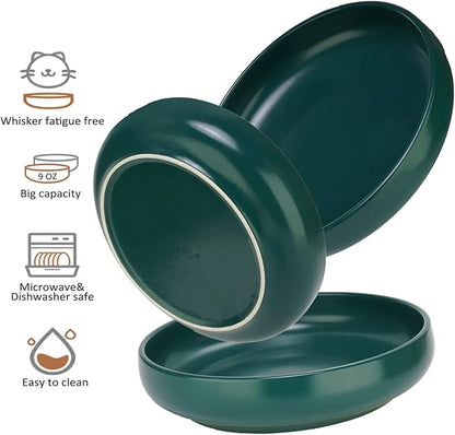 Ceramic Cat Bowls,Shallow Cat Dishes for Food and Water, 6 inch Matte Finish Wide Cat Food Bowl,Whisker Fatigue Free Pet Puppy Kitten Bowl Set of 3,Dishwasher Safe