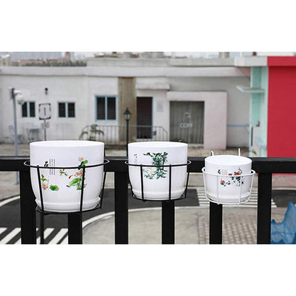 1 Pack Hanging Railing Planters Flower Pot Holders Plant Iron Racks Fence Metal Potted Stand Mounted Balcony Round Plant Baskets Shelf Container Box for Indoor and Outdoor Use-White,Garden Steel Pots