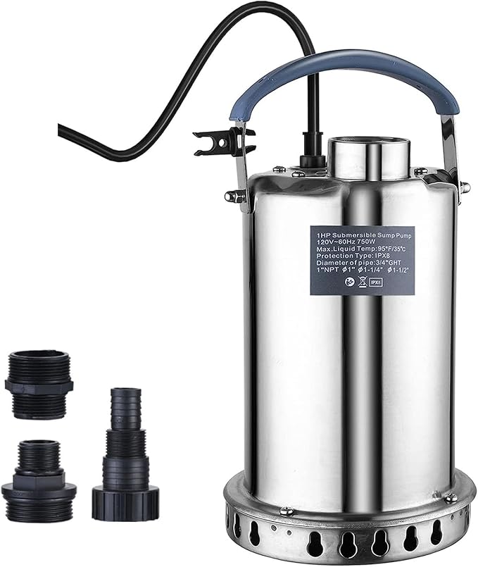 Sump Pump Submersible Water Pump 3/4HP 3500GPH Stainless Steel Portable Water Transfer Pump Electric for Pool Draining Hot Tub Basement Utility Pumps