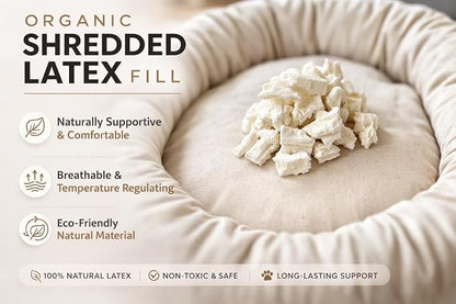 Round Dog Bed – Natural Canvas, Removable Washable Cover, Raw Cotton or Latex Fill, Hypoallergenic Non-Toxic, Made in USA (Natural, Small, Soft Comfort – Organic Latex)