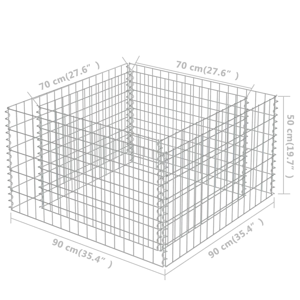vidaXL Gabion Raised Bed Outdoor Gardening Backyard Park Stone Cage Basket Landscape Garden Planter Container Flower Box Galvanized Steel 35.4"