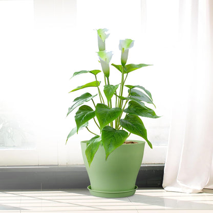 Meowell 6 inch Plastic Nursery Pots,16 Pack Plant Pots for Small Indoor Outdoor Plants, Flower Pots with Drainage Holes and Saucers, Decorative Seedling Starter Planters for House Plants, Green