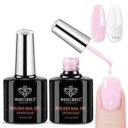 modelones Gel Nail Polish Set 2 Pcs 15ml French Manicure Kit White Nude Pink Jelly Sheer Gel Polish Soak Off UV LED Classic French Tip Gel Polish Natural Nail Art DIY Gift for Women