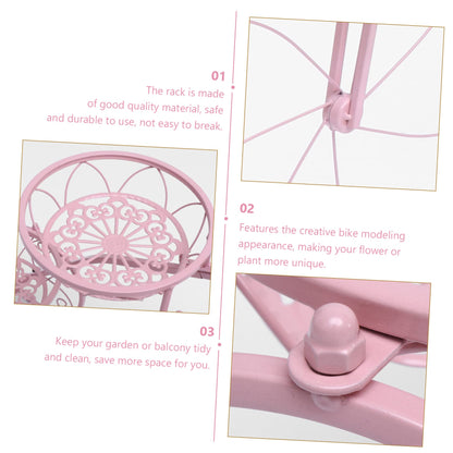 GANAZONO Creative Bicycle Plant Rack Multi-layer Flowerpot Stand for Home and Balcony Removable Iron Shelf Pink for Indoor and Outdoor Use