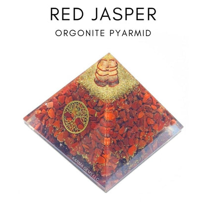 Red Jasper, Orgone Pyramid, Healing Crystal Pyramid, Pyramid Crystal Gemstone Pyramid for Meditation, Office Decor, Birthday Gifts, Chakra Balance, Witchy Gift, Office Decor for Women - Karma's Gems