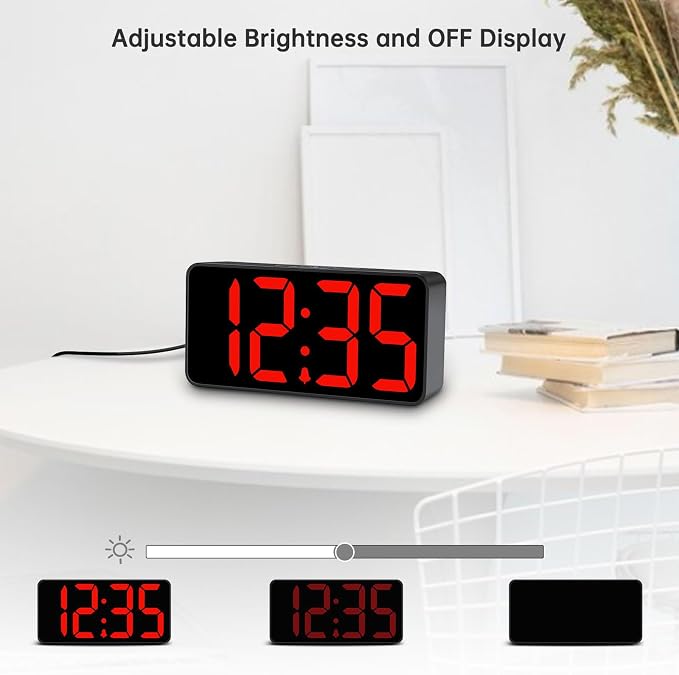 DreamSky Small Digital Alarm Clock for Bedroom with Large Big Numbers | Electric Bedside Desk Clock with USB Charging Port, Brightness Dimmer, Adjustable Alarm Volume, USB-C Adapter Powered