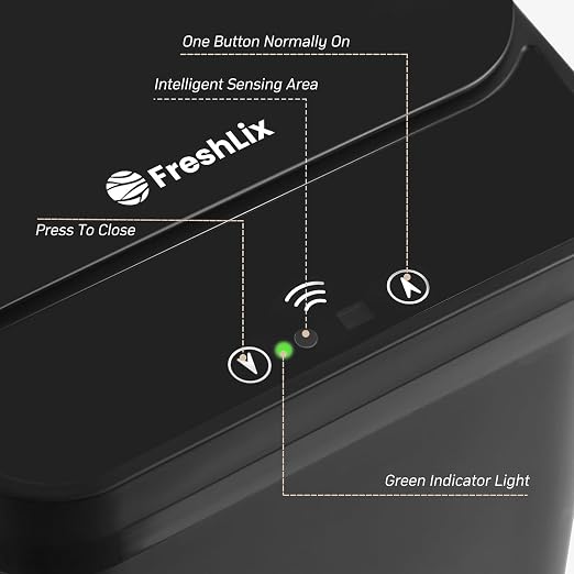 FRESHLIX Bathroom Trash Can, 2.6 Gallon Automatic Motion Sensor Touchless Garbage Can, Waterproof Trash Bin with Lid, Narrow Small Waste Bin for Kitchen, Office, Bedroom, Black