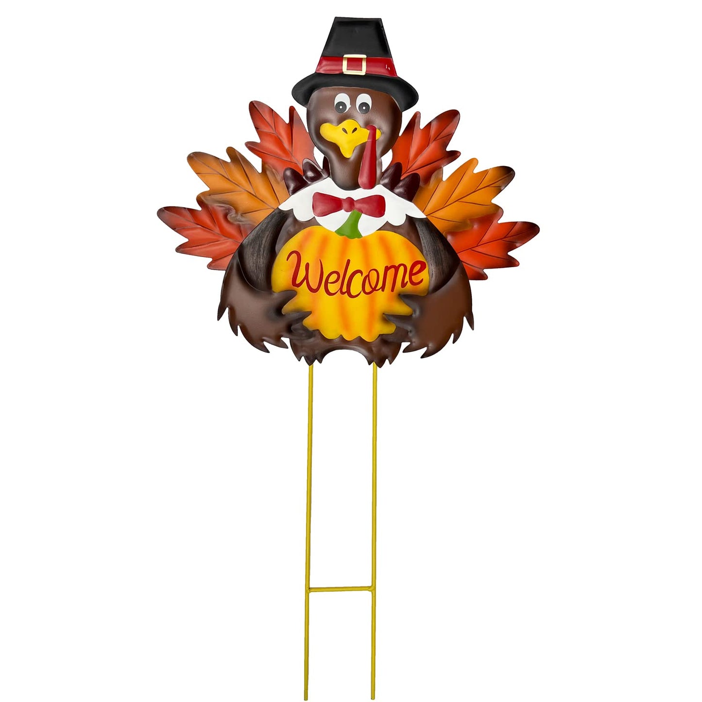 Autumn Metal Garden Stakes, Fall Harvest Thanksgiving Metal Pumpkin Welcome Sign with Turkey Stakes Yard Decorations 28.5''H, Garden Patio Lawn Yard Decor Fall Harvest Thanksgiving Outdoor Decorations