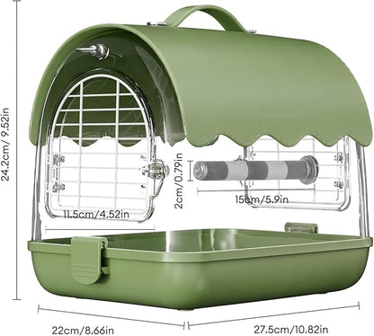 Parakeet Cage,Accessories, Bird Carrier Backpack with Perch, Transparent Travel Cage Bag with Shade Cover Visible Window for Parrots Budgie Small Birds(Green)