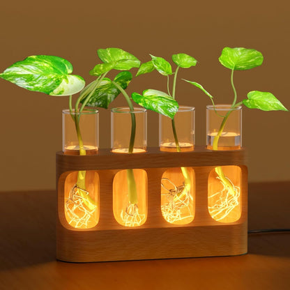 Varjjae Plant Propagation Station with Wooden Stand, Gardening Gifts for Plant Lovers, 9-Level Dimmable LED Light 4 Glass Test Tubes Vases for Hydroponic Plants - Desktop Terrarium for Home Decor