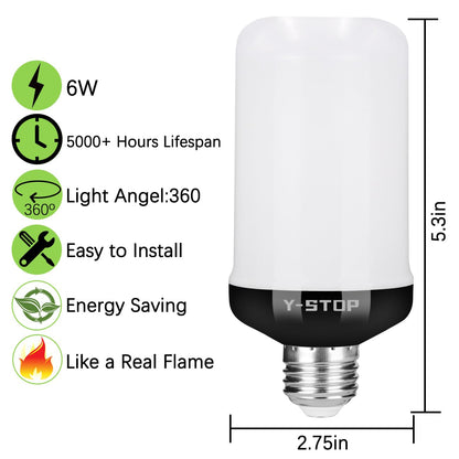 Y- STOP Upgraded LED Flame Light Bulbs, 4 Modes Flickering Light Bulb Outdoor with Upside Down Effect, E26 Base Flame Bulb for Christmas Decorations Outdoor, Halloween Lights, Party Decor (2 Pack)
