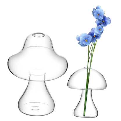 STOBOK Mushroom Decor 2 Pcs Clear Mushroom Vases Small Glass Vases Hydroponics Plant Flower Pot Flower Arrangement Desk Wedding Garden Decorative Decor Terrarium
