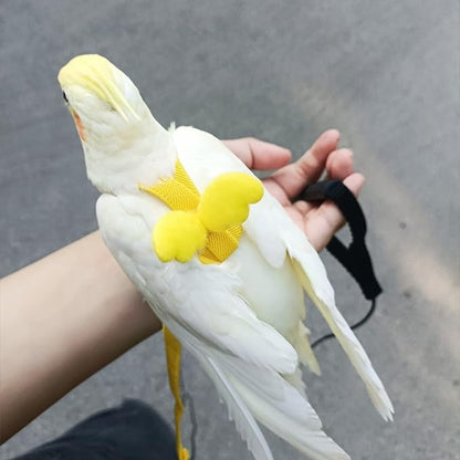Pet Parrot Bird Harness Leash Adjustable Bird Flying Harness Traction Rope with Cute for Parrots Budgerigar Lovebird Cockatiel Mynah Outdoor Training Toy (Mannikin/Finch,Yellow)